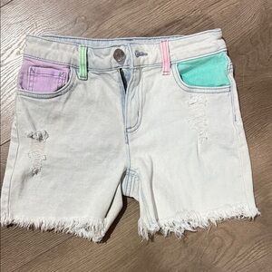 Justice Colorful Patchwork Denim Shorts